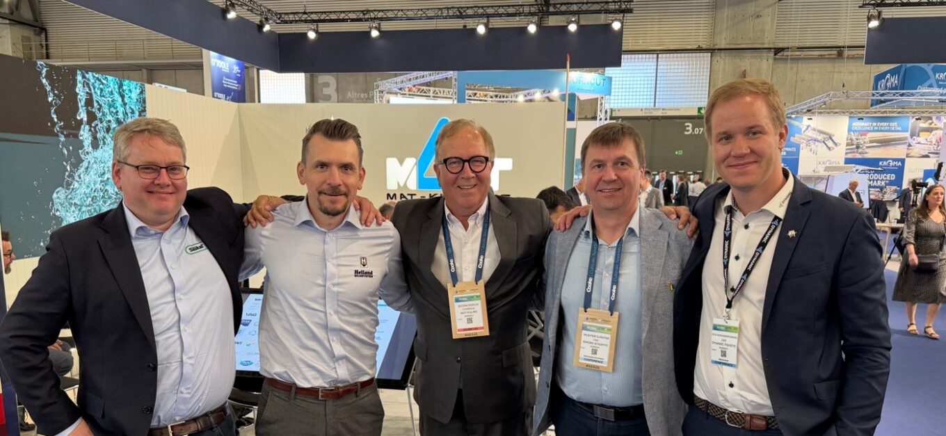 The NACA-companies' first joint project will be participation in the Ras-Tech conference and Exhibition in San Diego, California, in June. The five companies are (from the left): Christian Aas (Silikal Aquaculture Solutions), Inge Stian Helland (Helland Silo), Bjørn Dørum (Mat-Kuling), Nils-Per Sjåstad (Simona Stadpipe) and Ole Alexander Bakke (Dynamic FishEye). 